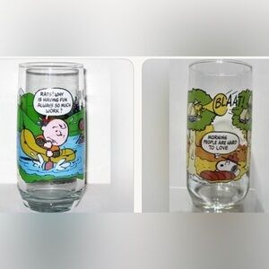 Vintage 80s Camp Snoopy River Rafting Collector's Glasses Peanuts Set of 2 HTF
